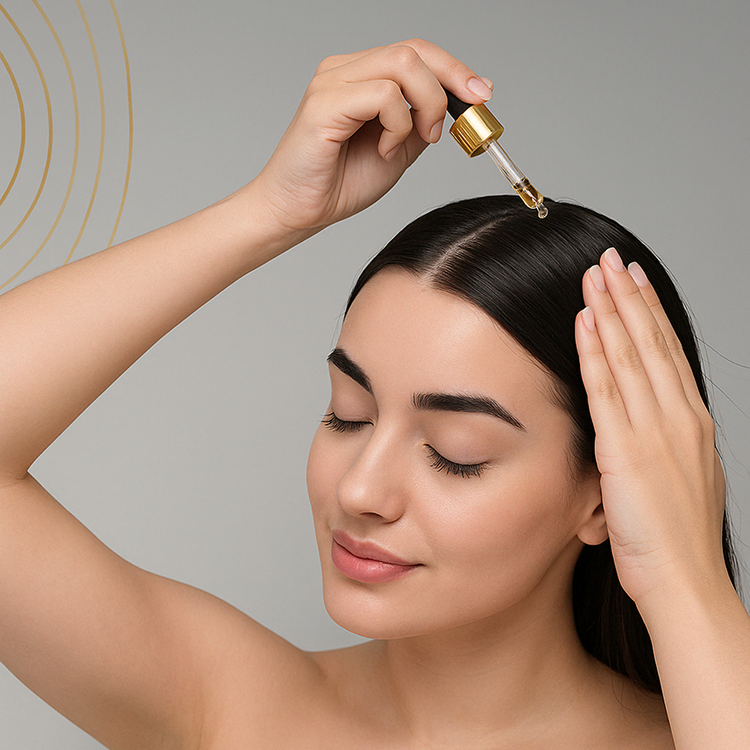 Woman applying hair oil